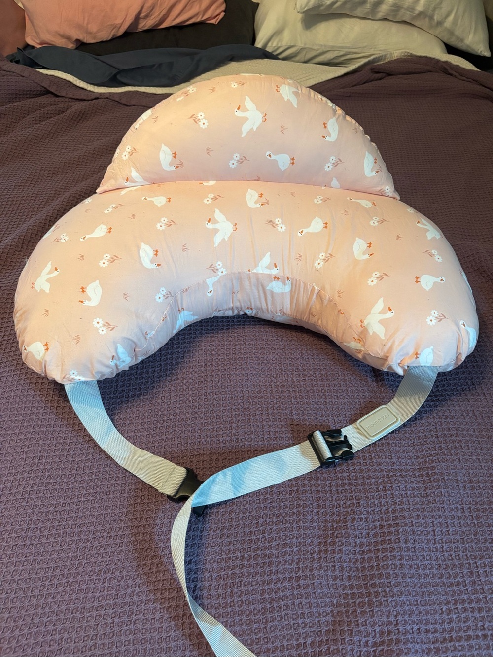 Peach Bird-Print Nursing/Baby Support Bib Cushion